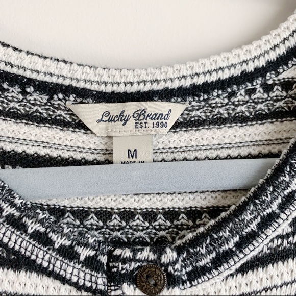 LUCKY BRAND Chloe Striped Thermal Henley Top Waffle Knit Black White Size Medium - Picture 5 of 6